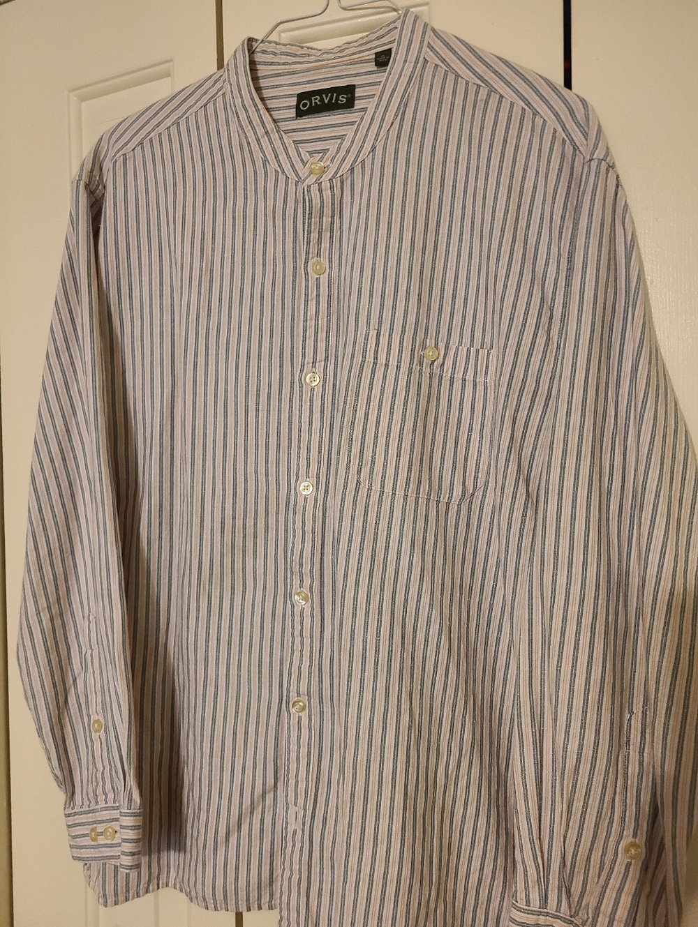 Orvis Men's White Shirt with Blue Pinstripes.        Retirement Sale!!!!
